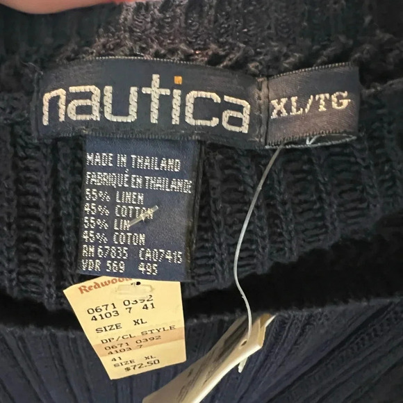 Nautica mens navy blue sweater. Size XL. NWT. Linen and cotton blend. - Picture 3 of 8